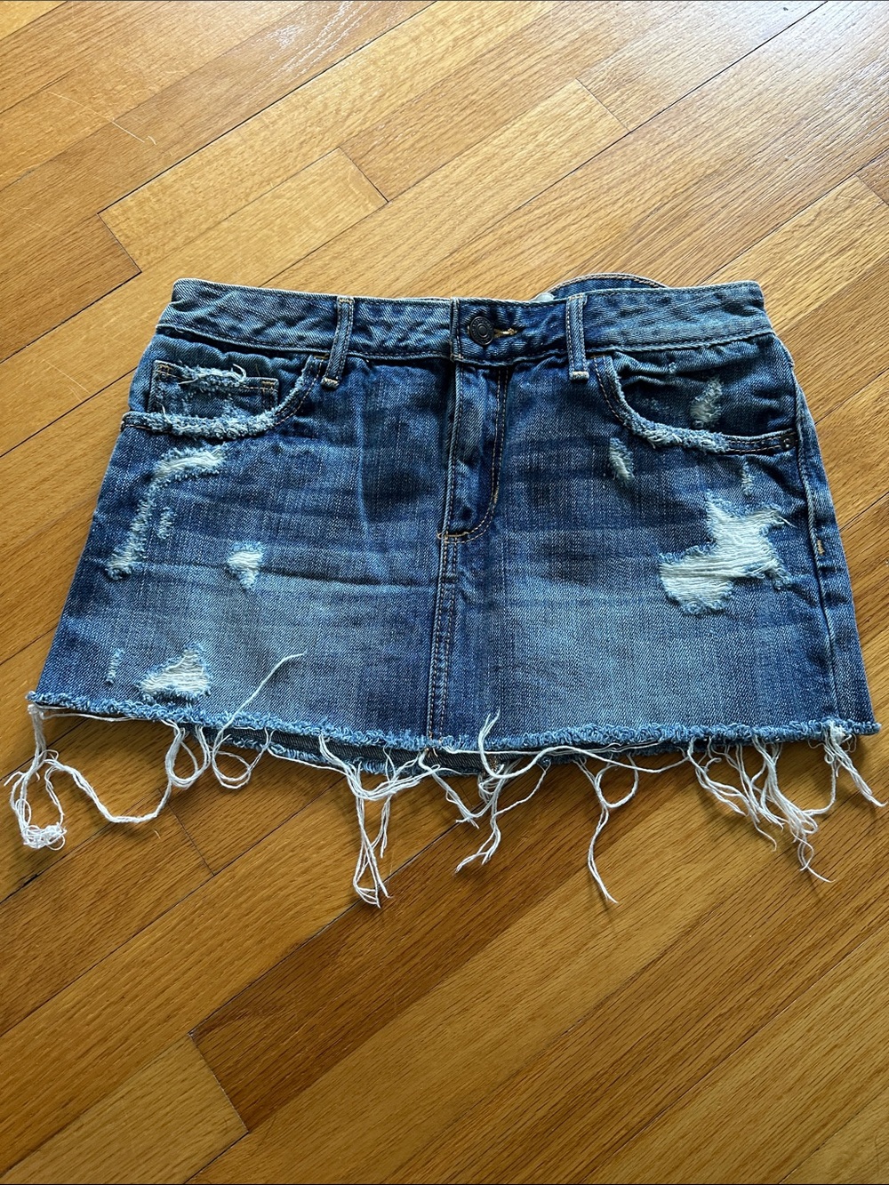 Abercrombie & Fitch Distressed Dark Blue Denim Mini Skirt